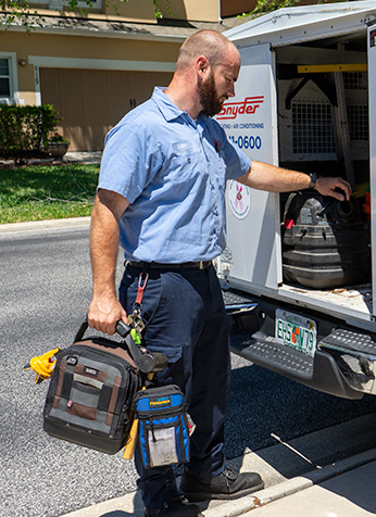 hvac business owner and work truck