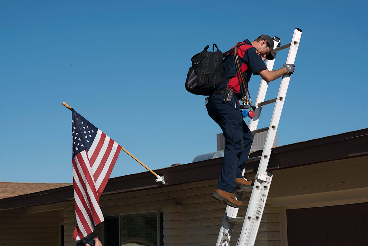 hvacr business owner climbing ladder