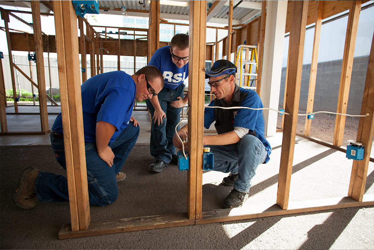 hvac students learning electrical work