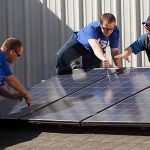 students learning solar installation